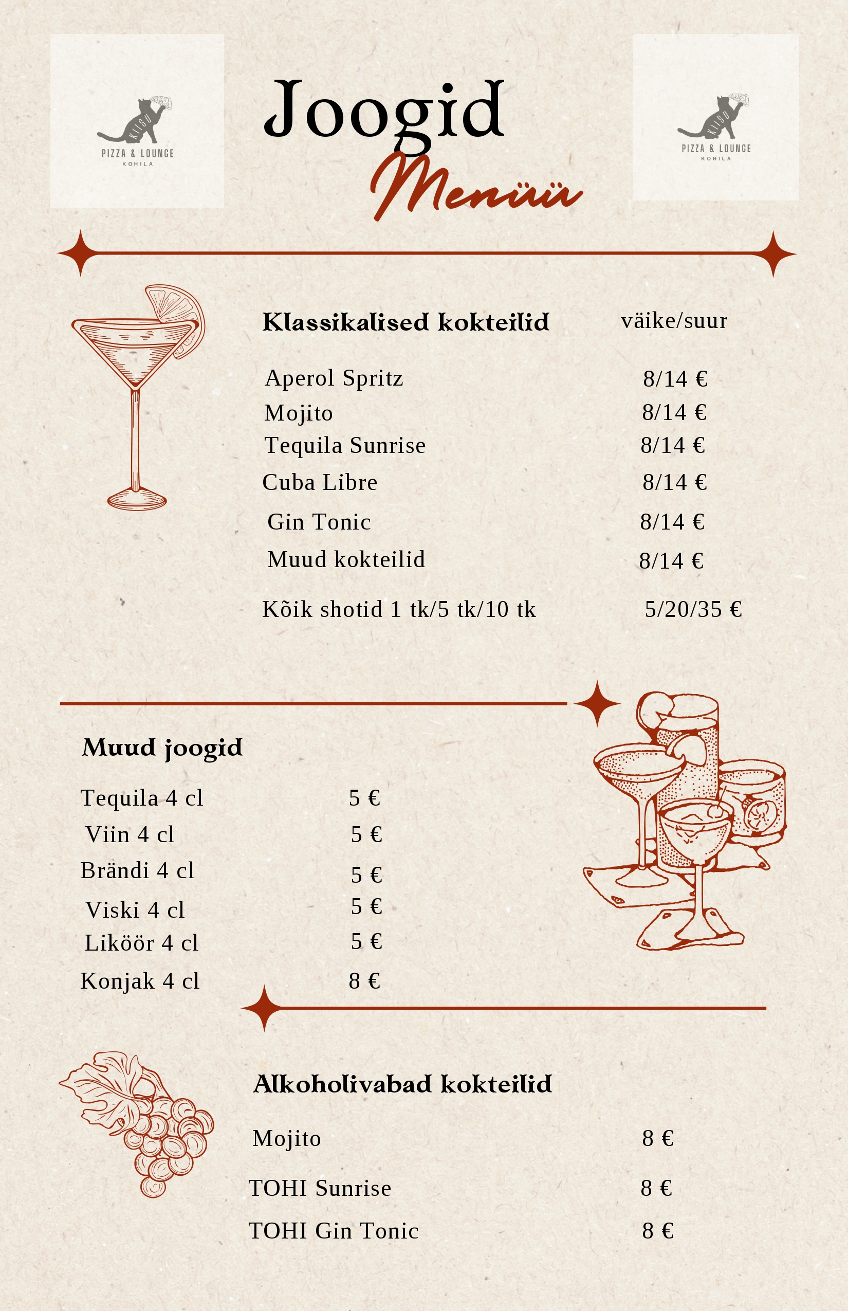 kiisu pizza ja lounge kokteilid